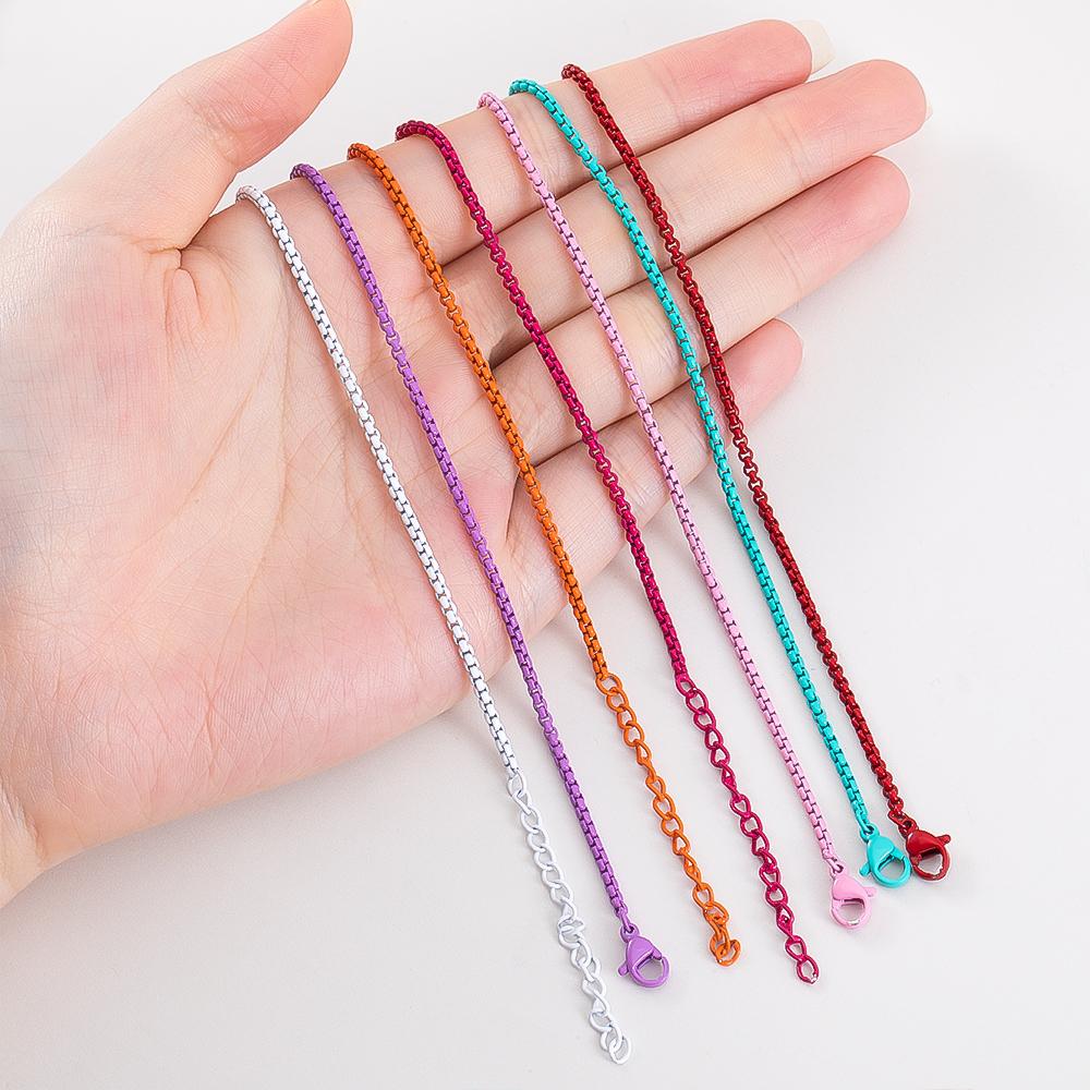2pcs 1pc 7 Color Stainless Steel Painted Chains Candy Color Box Chain Necklace DIY Basic Summer Choker Chain Punk Jewelry Making