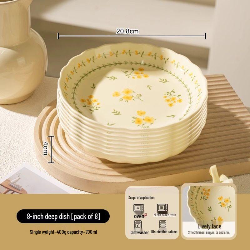 Yuzhuxun Ceramic 8-inch Round Rice Bowls (Set of 8)