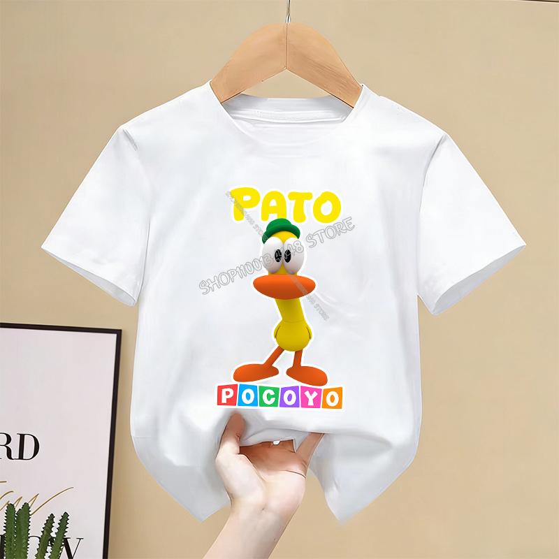 Pocoyos T-shirt Children Kawaii Cartoon Tee Top White Round Collar Clothing New Boys Girls Summer Short Sleeve Kids Clothes Gift
