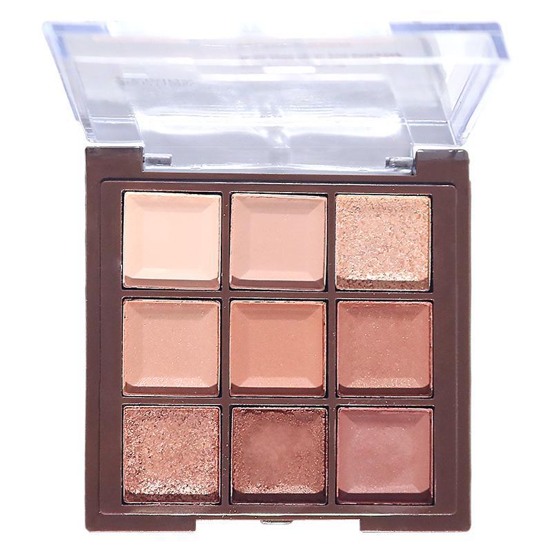 Nine-Color Chocolate Eyeshadow Palette: Earth Tones with Matte & Pearlescent Shades, TikTok Trending Nude Makeup.