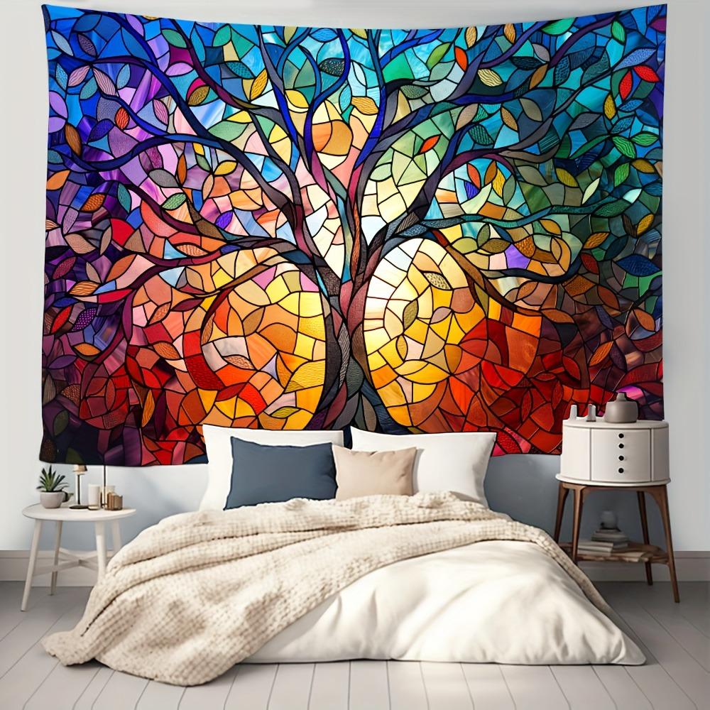 1PCS Fantasy Tree of Life Tapestry Medieval Fantasy Theme Colored Glass Wall Art Decoration Bedroom Home Aesthetics Decoration