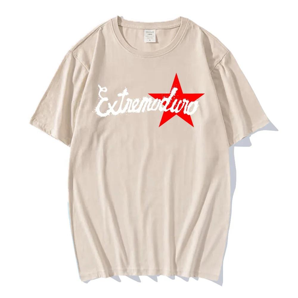 Extremoduro Spanish Rock Theme White TShirt Front GraffitiStyle Band Name Red Star Design Women and Unisex Tshirts Tops