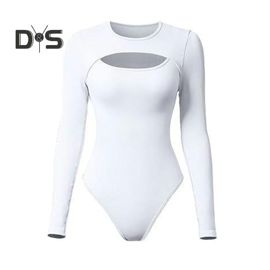 Dámské body Sexy dutý Slim Fit Dlouhé rukávy Kulatý límec Jednobarevné Strečové Prodyšné Měkké Podzimní Dámské Dámské Trikotové Top Dámské Oblečení