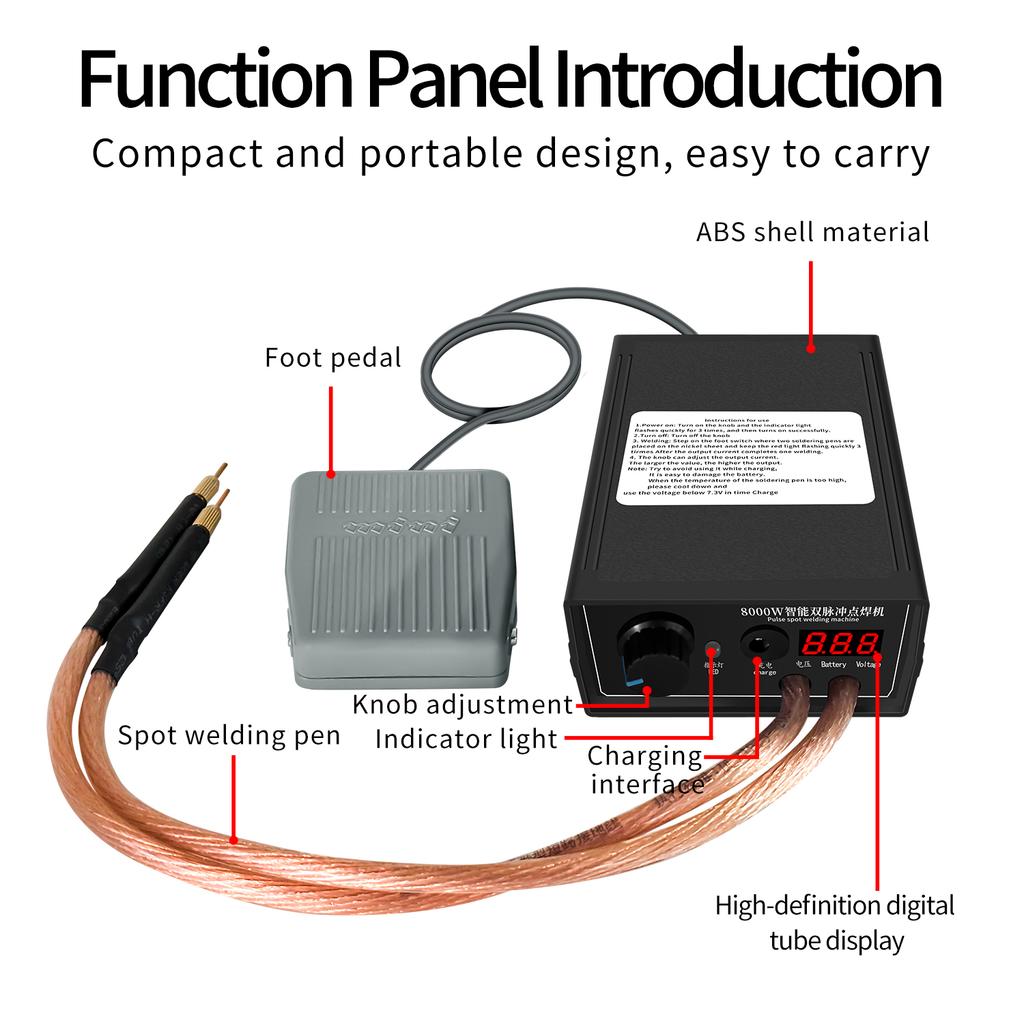 8000W Spot Welder Kit Digital Power Adjustable Spot Welding Pen Control Board Nickel Sheet For 18650 Lithium Battery Footpedal