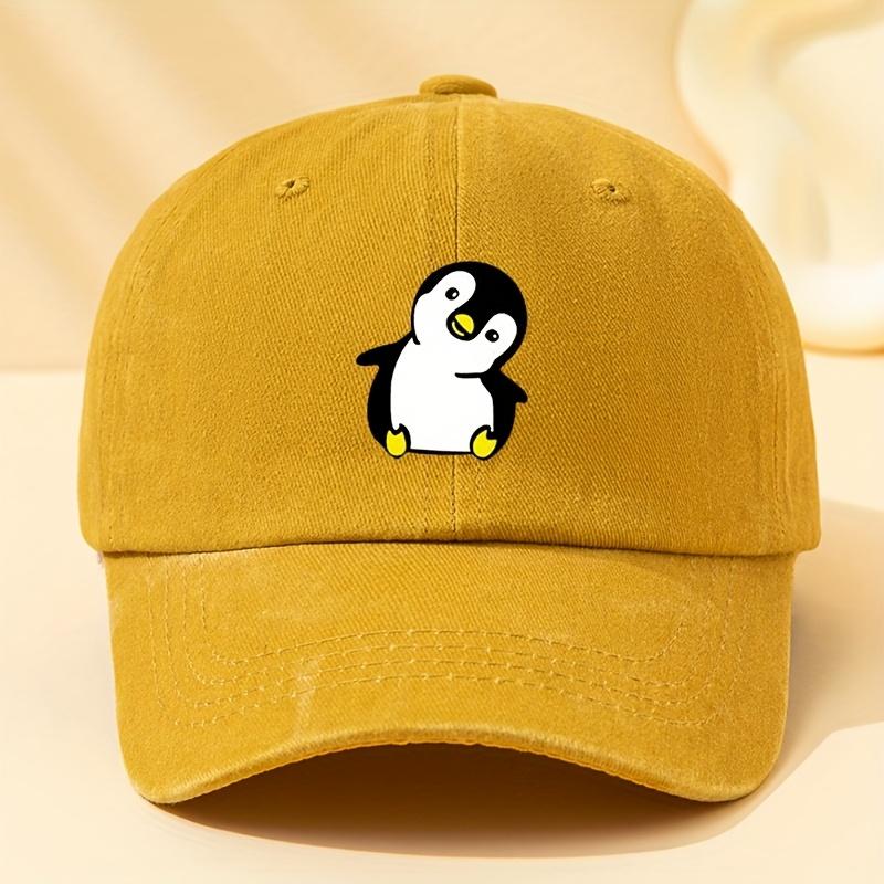 Retro washed penguin cartoon printed baseball cap suitable for men and women, suitable for adventure camping and parties