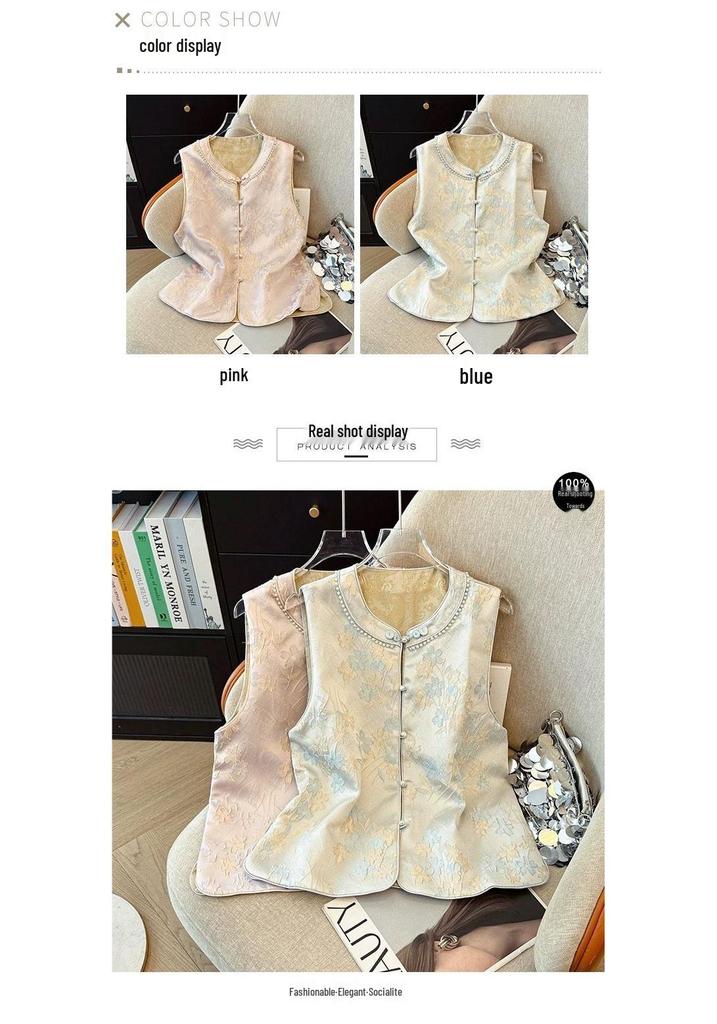 Spring Floral Vest for Women: Chinese Style, Plus Size, Mid-Aged Fashion