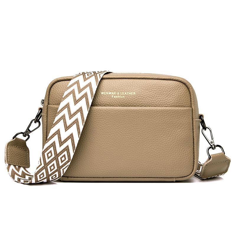 Genuine Leather Wide Shoulder Strap Single-shoulder Bag Soft Leather Casual Crossbody Bag