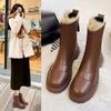 Winter New Ankle Boots with Fleece Thick Sole Fashion British Style Women's Boots
