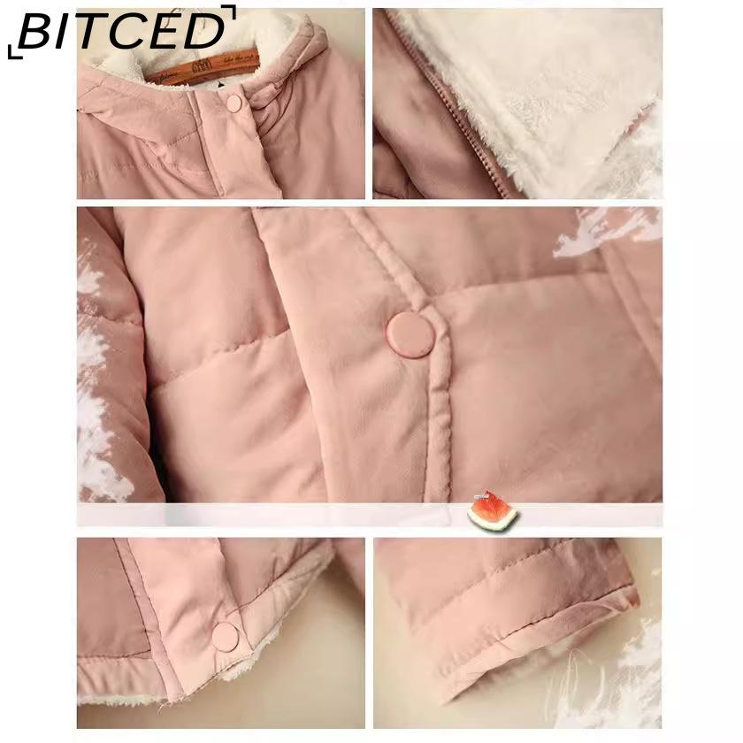 BITCED Fleece-Lined Thickened Cotton Jacket Quilted Short-Length Cotton Coat for Women Autumn/Winter Literary Minimalist Cotton-Padded Outerwear