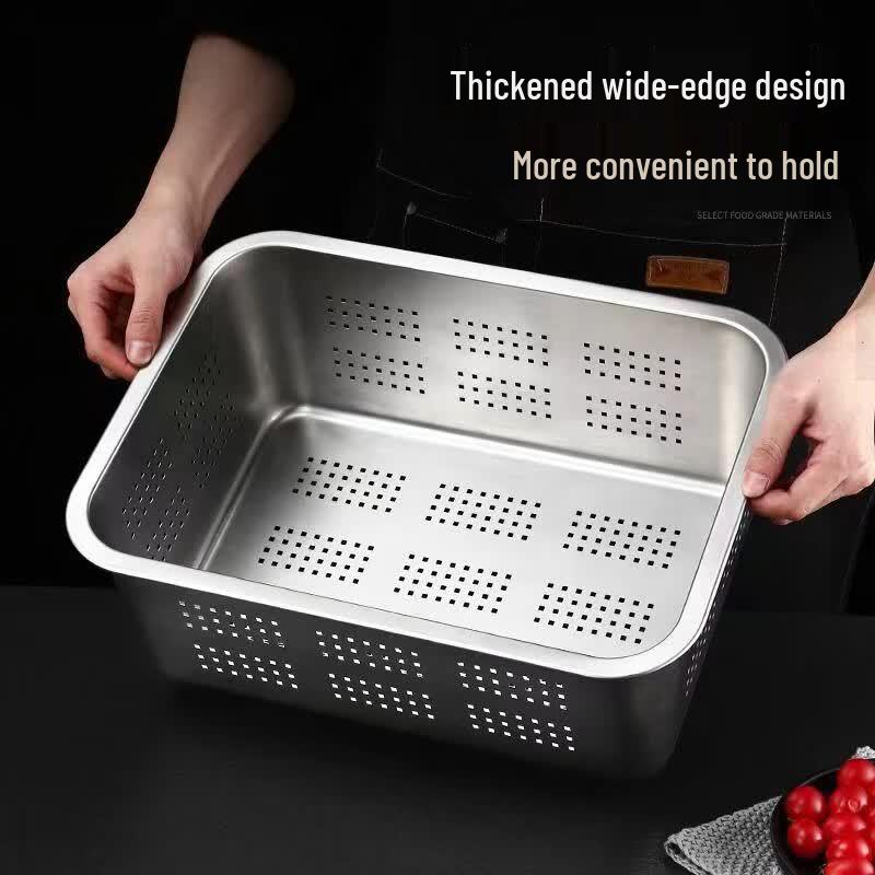 201 Stainless Steel Deep Rectangular Tray with Drain Holes