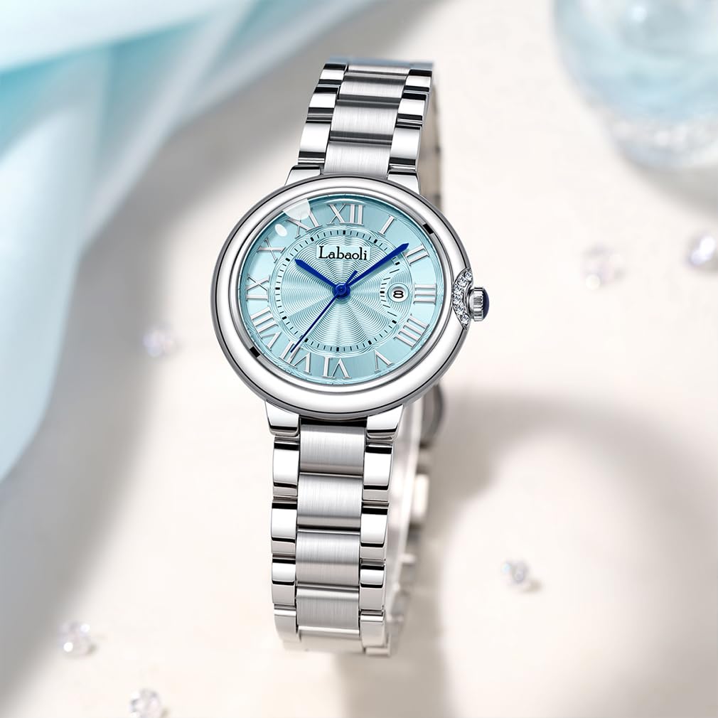 Silver Brand Edelstahl Blau Uhr für Damen Damenarmbanduhr, Wasserdicht, Name, Stilvoll, Business, Stahl, Luxus, Geschenk, Schlicht, Niedlich,