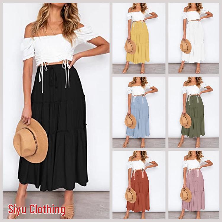 European & American Women's Bohemian A-Line Pleated High Waist Skirt