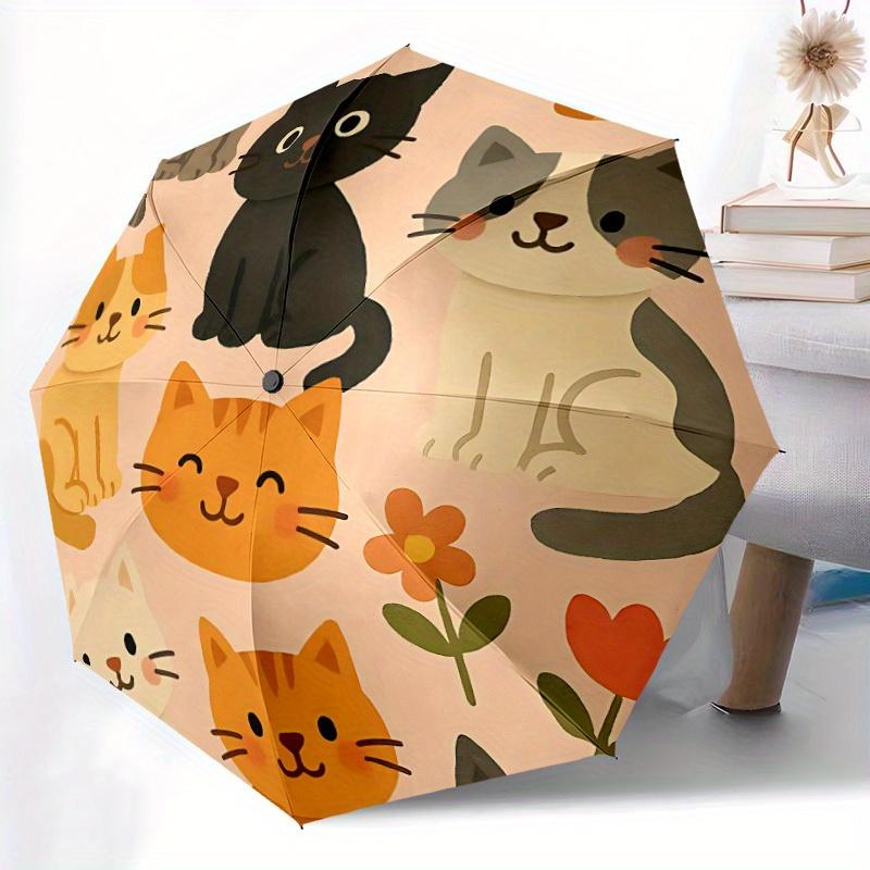 1pc Cat Floral Automatic Open/close Leisure Umbrella, 8-Rib sturdy structure, Portable Travel Umbrella, Parties, Everyday Use, 11159