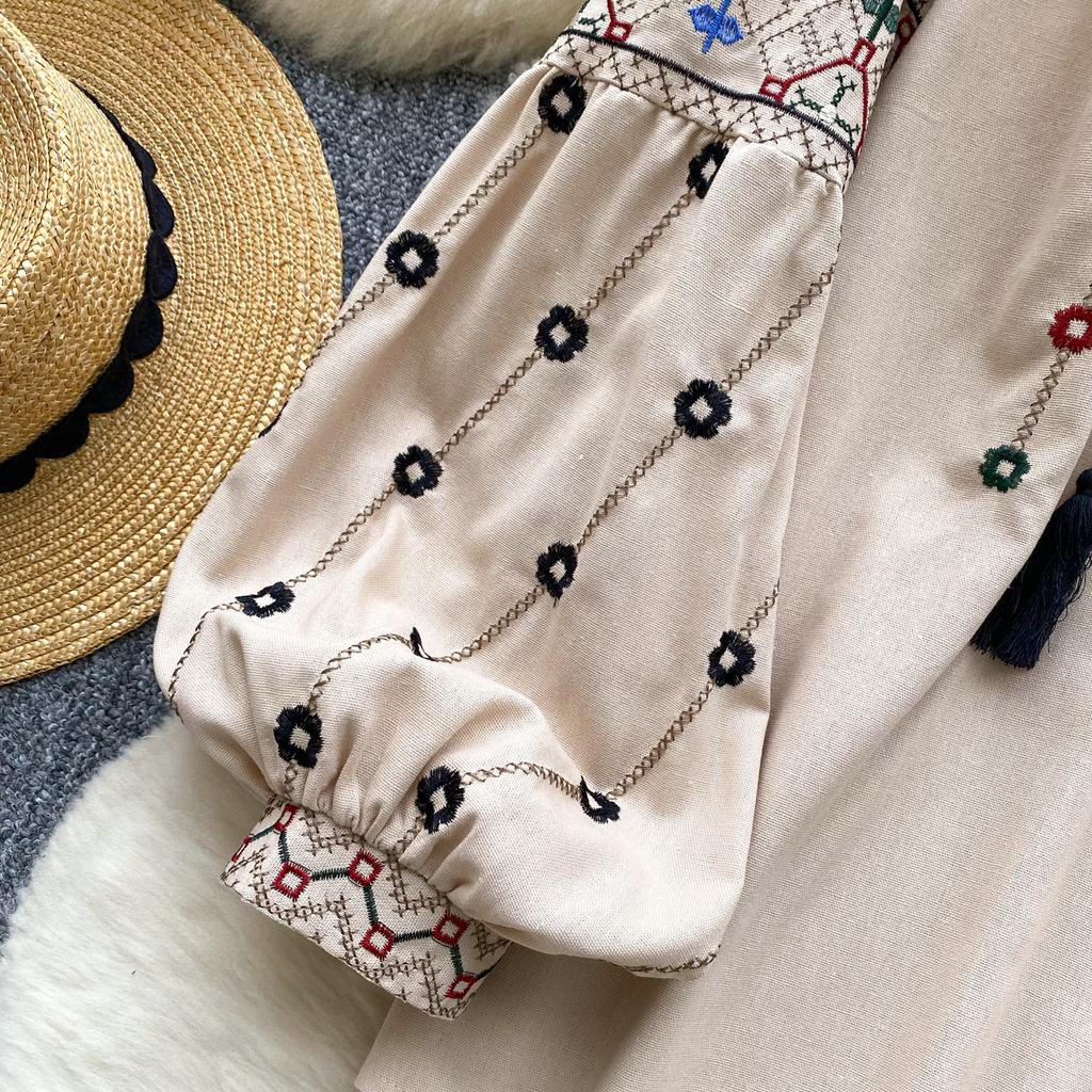 Elegantní šněrovací Vyšívaná Halenka s dlouhým rukávem a plisováním Šik Vintage Módní top s výstřihem do V Dámské Jarní Košile na narozeninovou oslavu Y2k