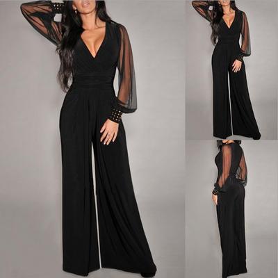 2023 Hot-Selling V-Neck Waist-Hugging Sexy Mesh Rivet Jumpsuit