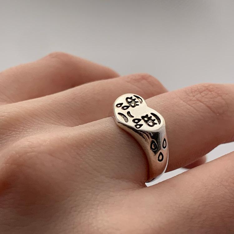 Men and Women Love Crying Faces, Sad Expressions with Teardrop Expressions, Retro Open Rings
