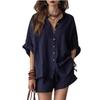 European and American Cross-border Foreign Trade Women's Clothing 2026 Summer New Solid Color Loose-breasted Shirt Shorts Fashion Casual Suit