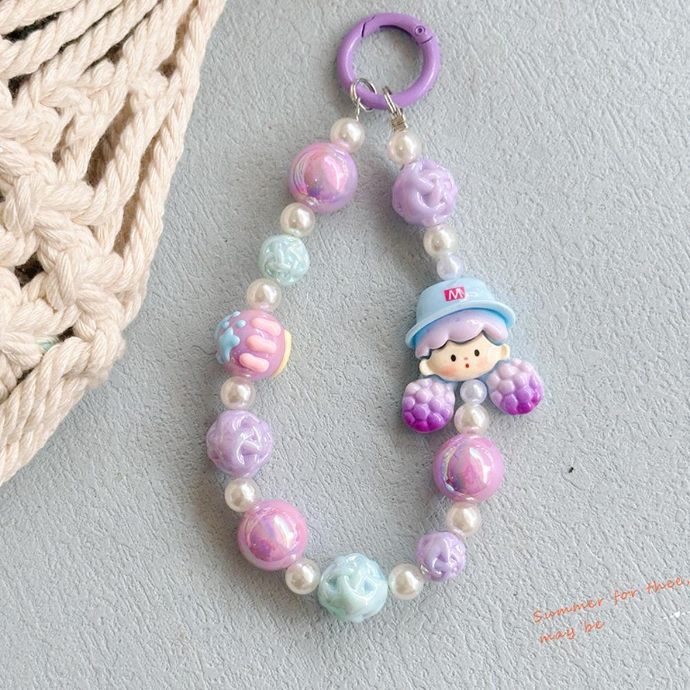 Bracelet 3D Girl  Laser Beads  Phone Chain Curly Hair Girl Candy Bead Phone Straps  Keychain
