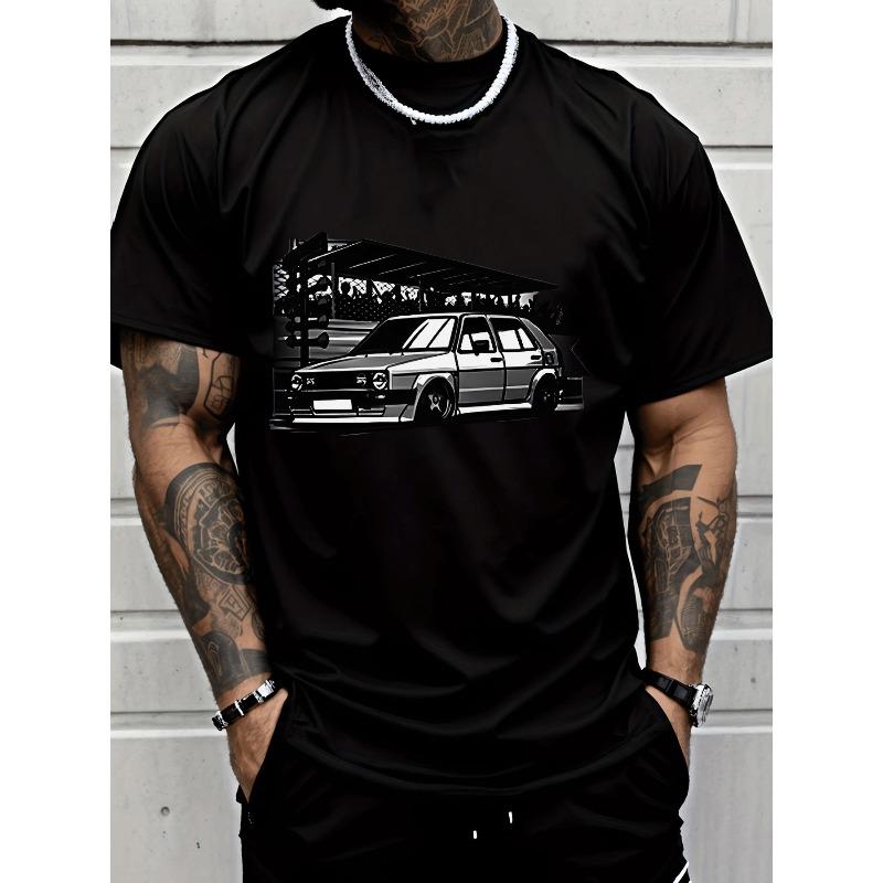 European Size Men's Casual T Shirt Street Style Sports Car Graphic Print Short Sleeve Top Men's Fashion Daily Wear