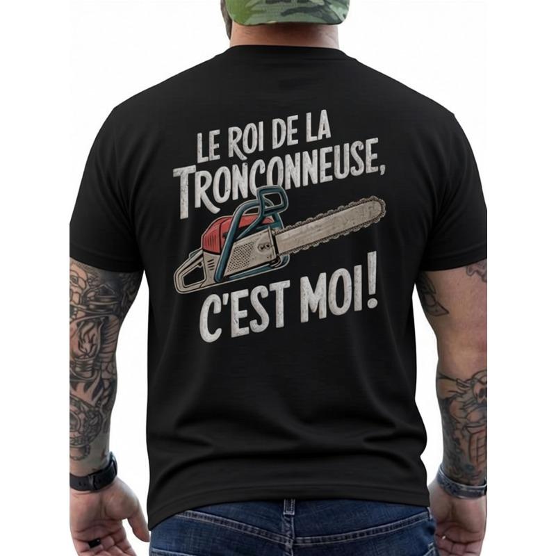 Men'S Funny French Chainsaw Lumberjack T-Shirt | Crew Neck Short Sleeve Tee - All-Season Casual Workwear Gift, Durable Breathable Outdoor Apparel