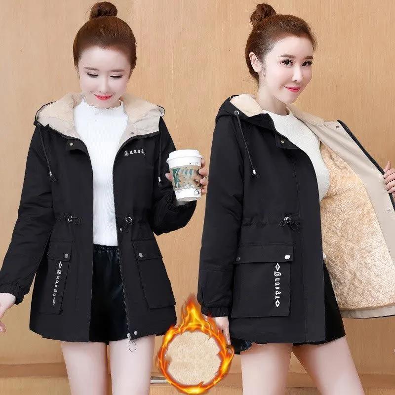 Women Winter Loose Hooded Fleece Lined Parkas Thicken Warm Casual Mid-length Coat Ladies Windbreaker Snow Jacket Outwear