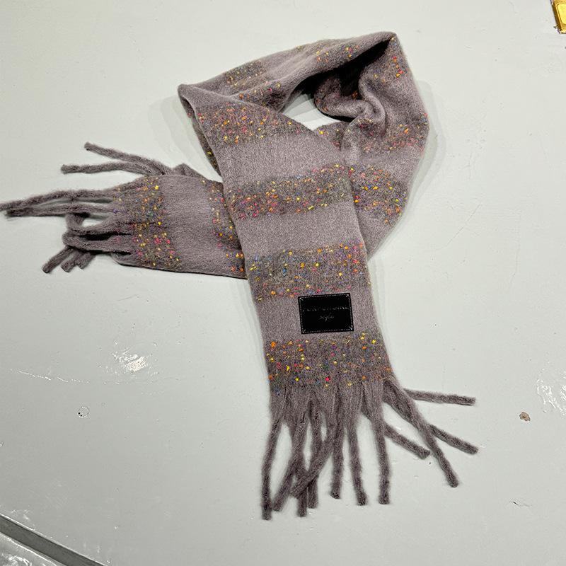 Spring and Autumn Premium Sense Thickened Long Warm Striped Scarf Color Matching Soft Versatile Fringed Polyester Shawl Scarf