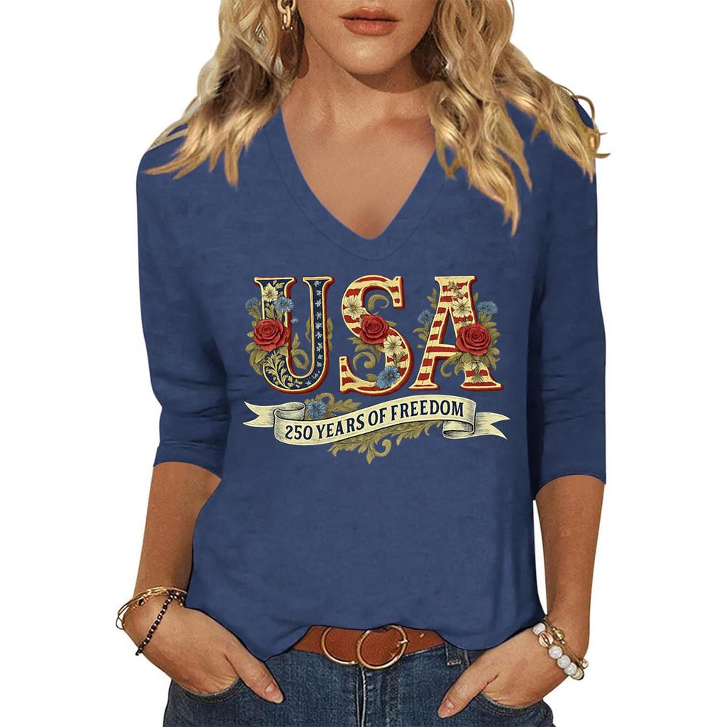 Women's Fashion Casual Independence Day Print Top