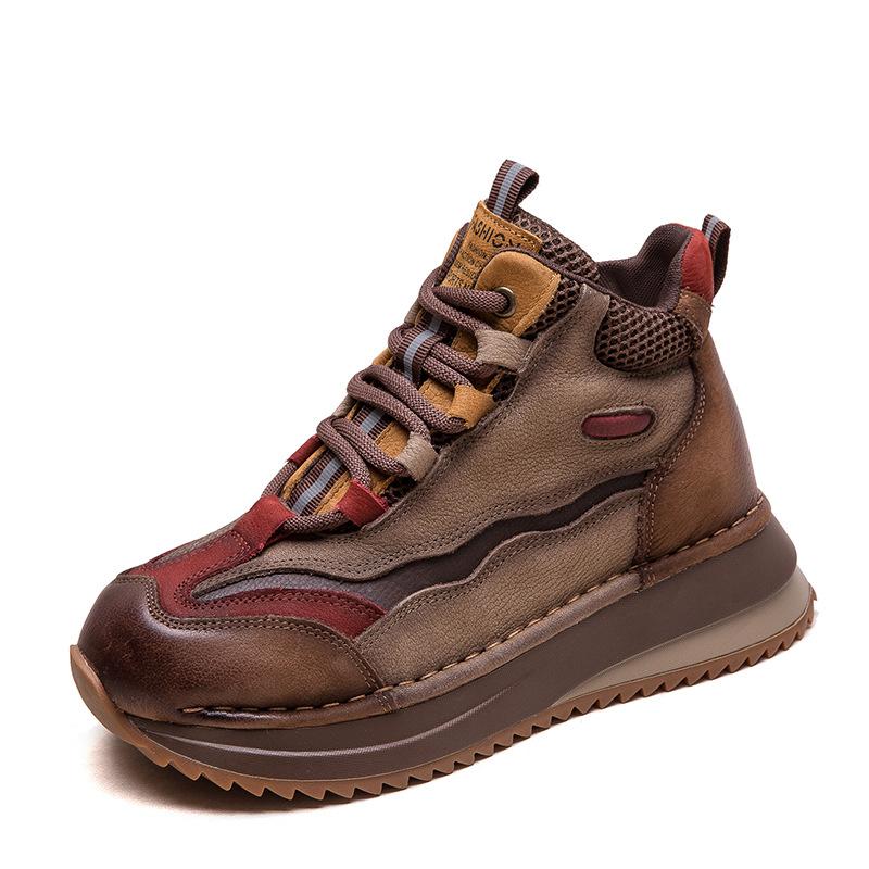 Fashion GKTINOO 4CM Genuine Leather Women Boots Lady Platform Wedge Plush Warm Causal Autumn Winter Fashion Thick Bottom Sneakers Shoes