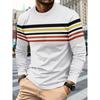Autumn Round Neck Fashionable Versatile Leisure Stripe 3D Long Sleeved T-shirt Men Fashion Comfort Loose Sports Large T-shirt