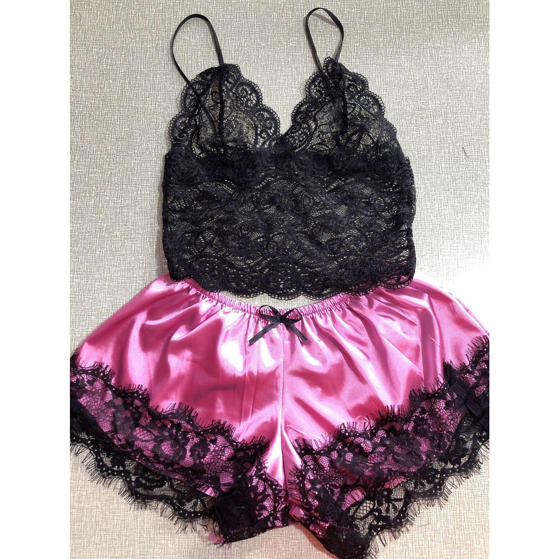 

GMXIA Романтическое кружевное раздельное белье, сексуальный комплект из прозрачной пижамы и пижамных брюк на бретелях XXXXL фиолетовый