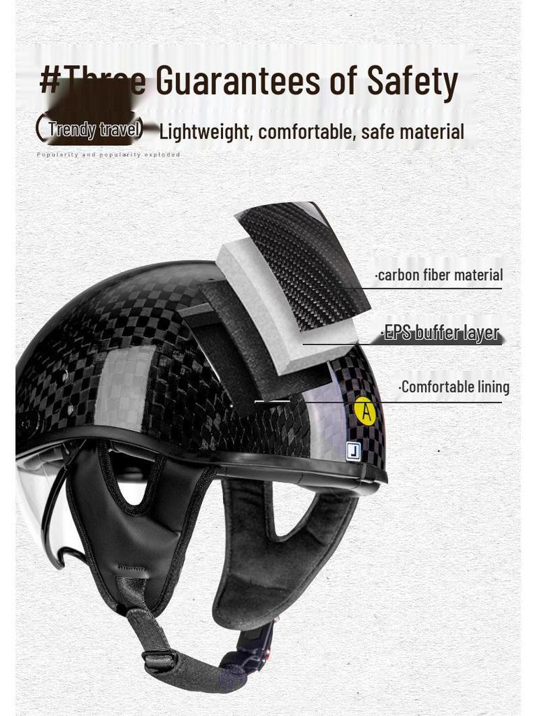 AD Carbon Fiber Retro 3C Certified Motorcycle Half Helmet for Men & Women