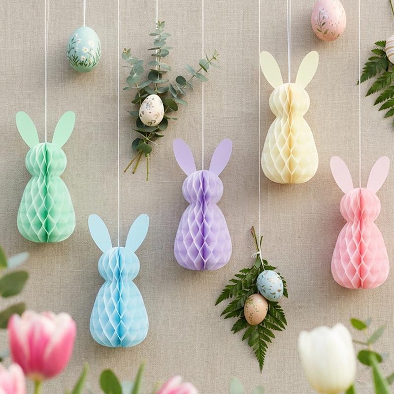 5Pcs Easter Honeycomb Decoration Easter Bunny 3D Paper Honeycomb Party Decorations DIY Table Centerpieces Ornament Party Hanging