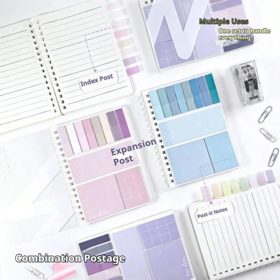 All-in-One Sticky Notes Organizer Soft Coil Refillable Binder Adhesive Index Tabs Ruled Filler Paper Ins Style Design Stationery