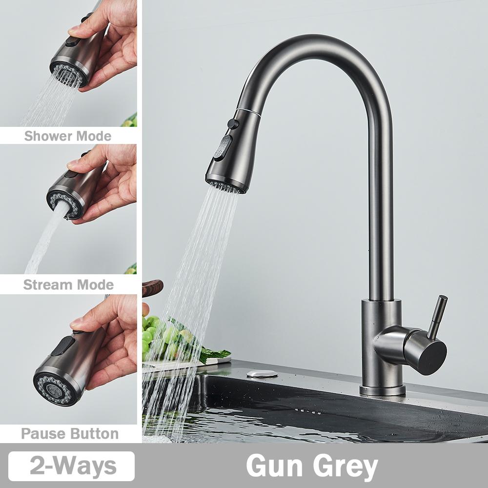 Brushed Nickel Kitchen Faucet Flexible Pull Out Nozzle Kitchen Sink Mixer Tap Stream Sprayer Head Deck Black Hot Cold Water Taps