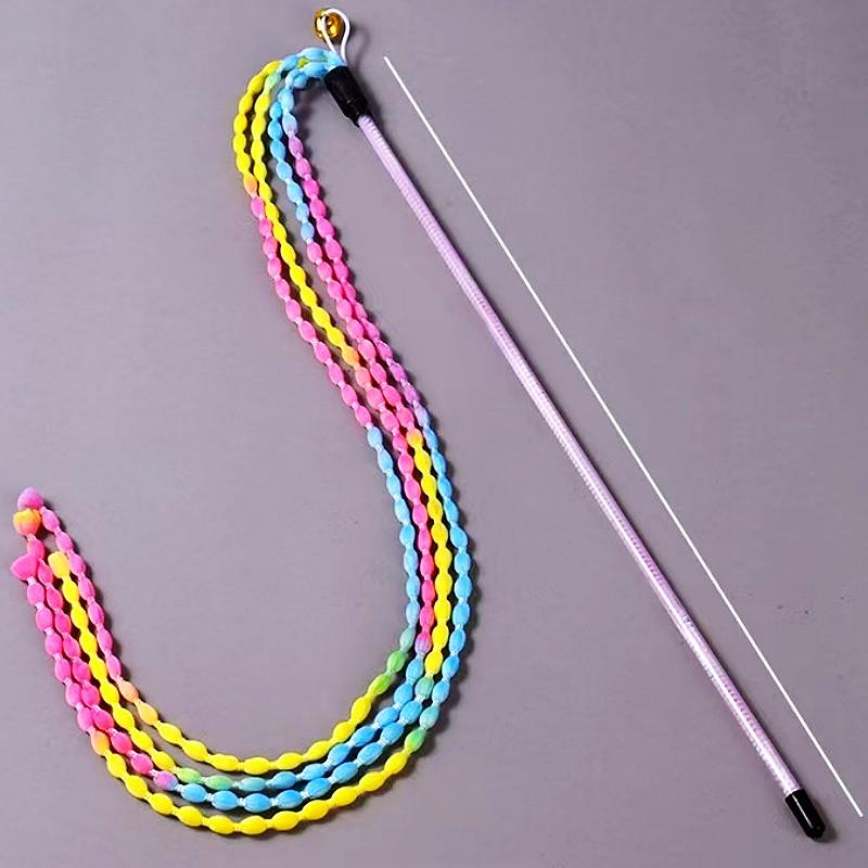 Cat Toys Plush Tassel Interactive Cat Toy Feather Cats Stick Teaser Long Handle Stick Toys for Cats Teasing Kitten Toy with Bell