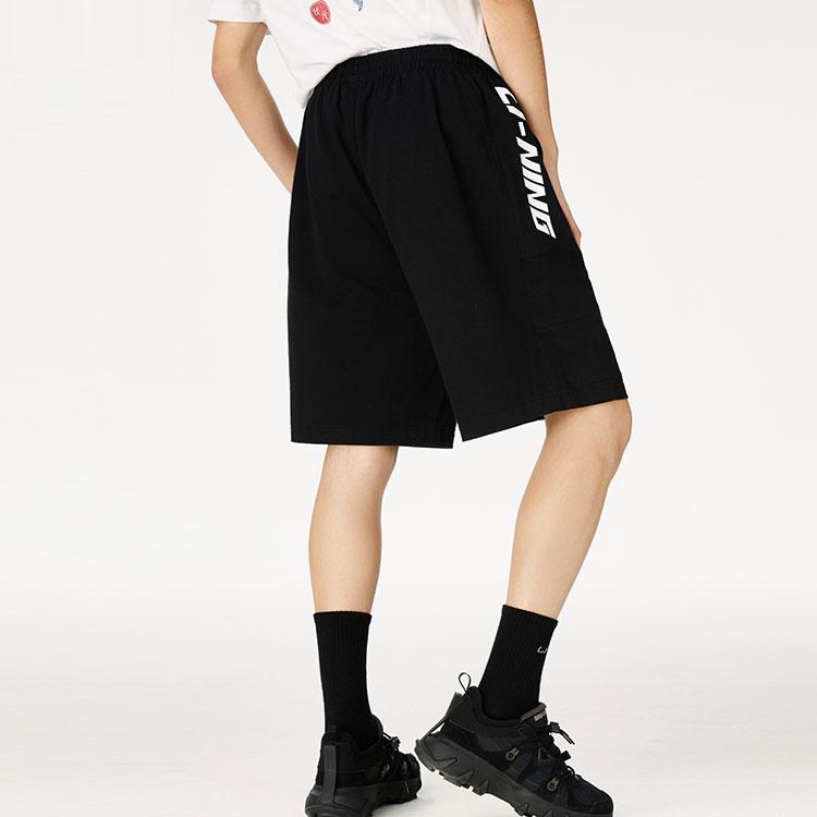 Li-Ning SS22 Sporty Trend Series Solid Color Large Logo Embroidered Loose Straight-Leg Sports Shorts Men Bottoms Black AKSS305-2