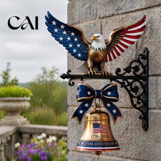 Independence Day Home Ornament Spirit of Liberty Eagle Bell, 250th Anniversary Wall Mounted Bell Patriotic Metal for Front Door Garden Porch