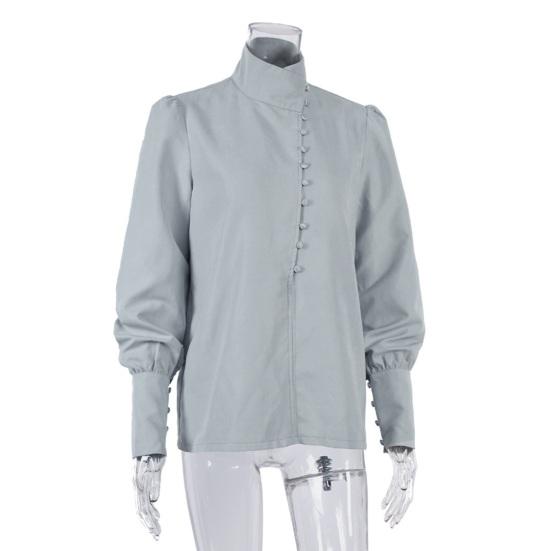 Yousheng Women Shirt Long Sleeve Stand-Up Collar Regular Fit Casual Shirt Buttons Half Placket Pure Color Office Lady Tops