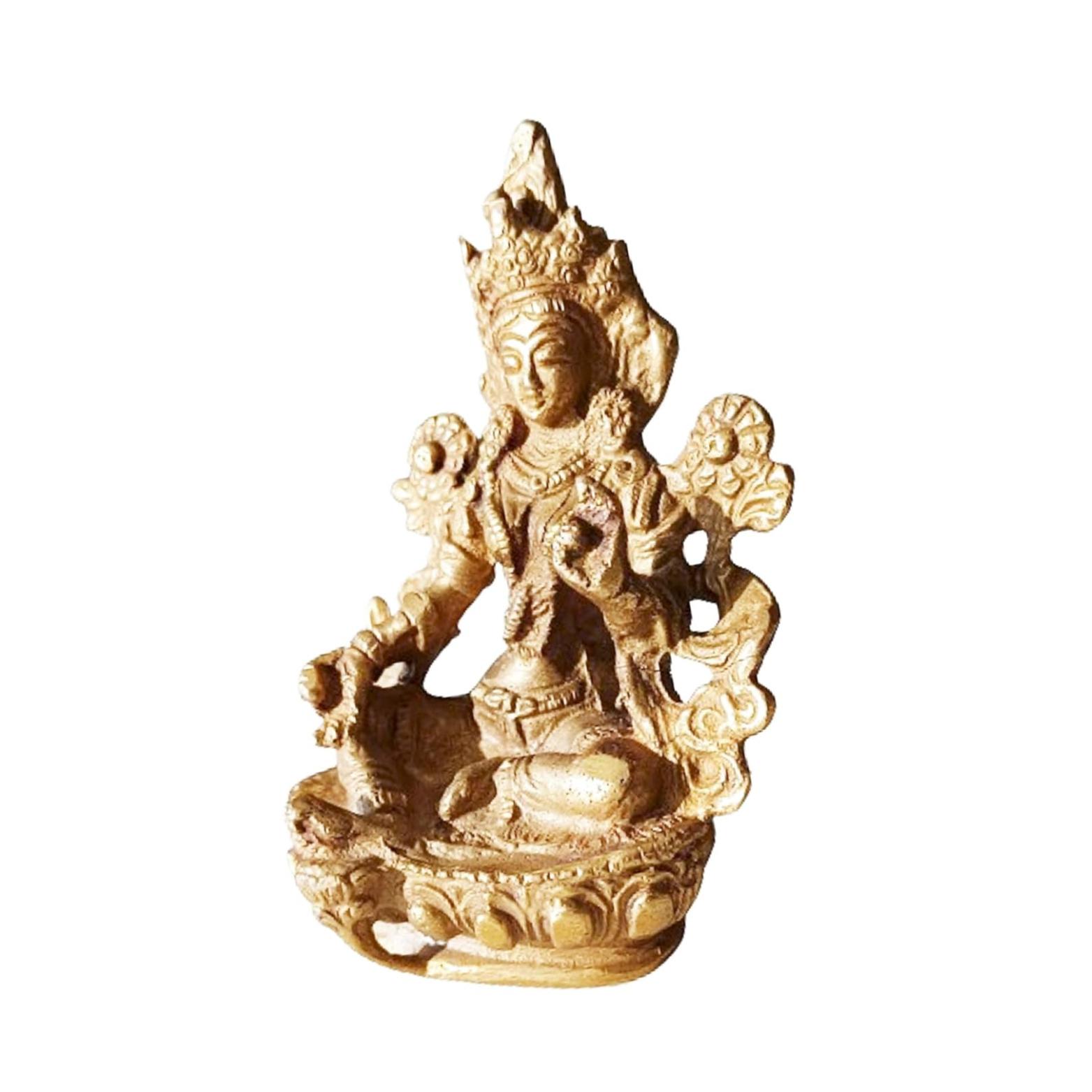 Goddess Tara Devi Idol, Buddhist Tara Murti, Decorative Sculpture, Brass -9 Cm