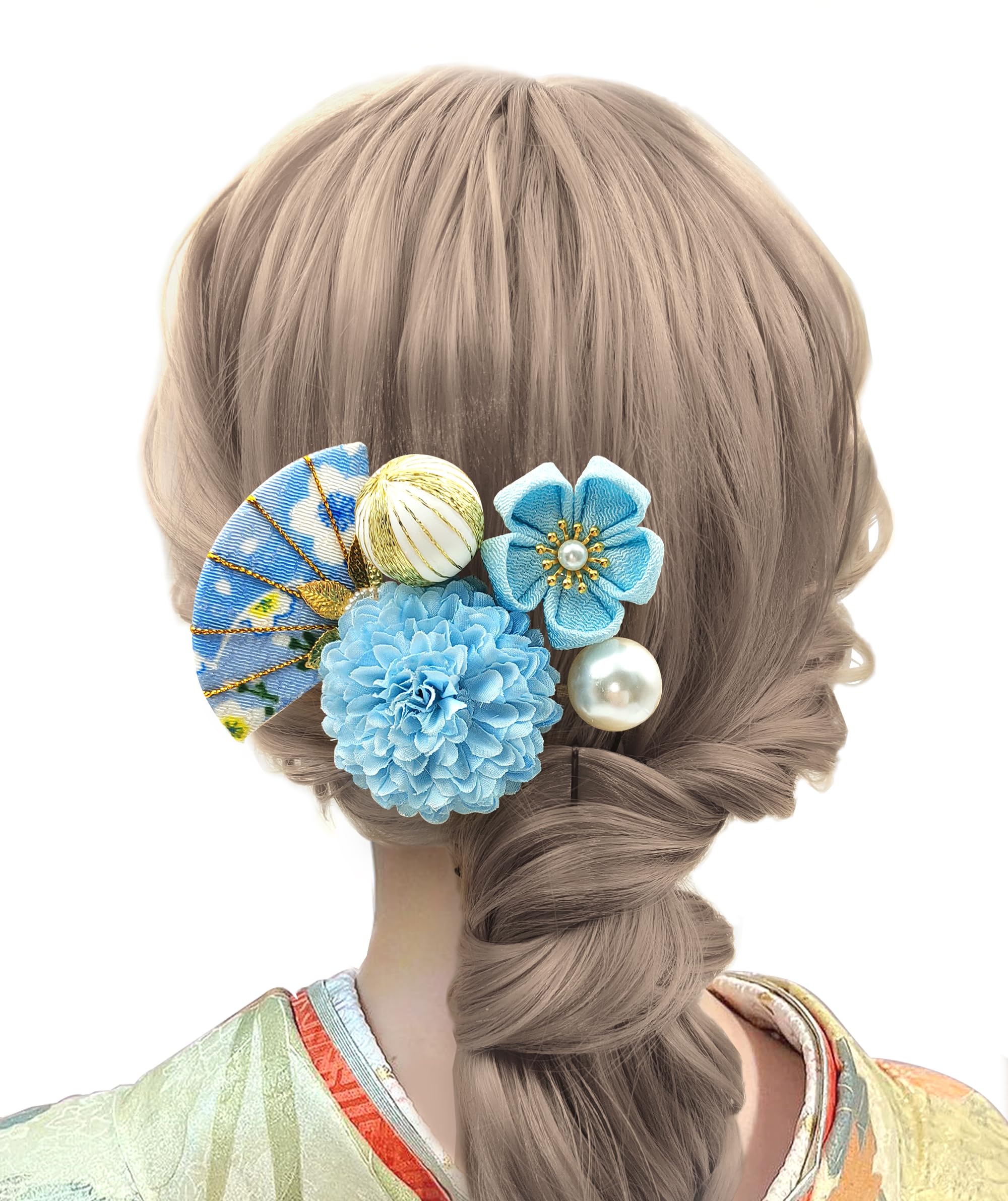

JZOON Handmade Hair Cherry Blossom and Chrysanthemum 8 with Perfect for and Japanese Perfect for Fireworks Bon Odori and H1122 Tsumami-zaiku Ornament, синий