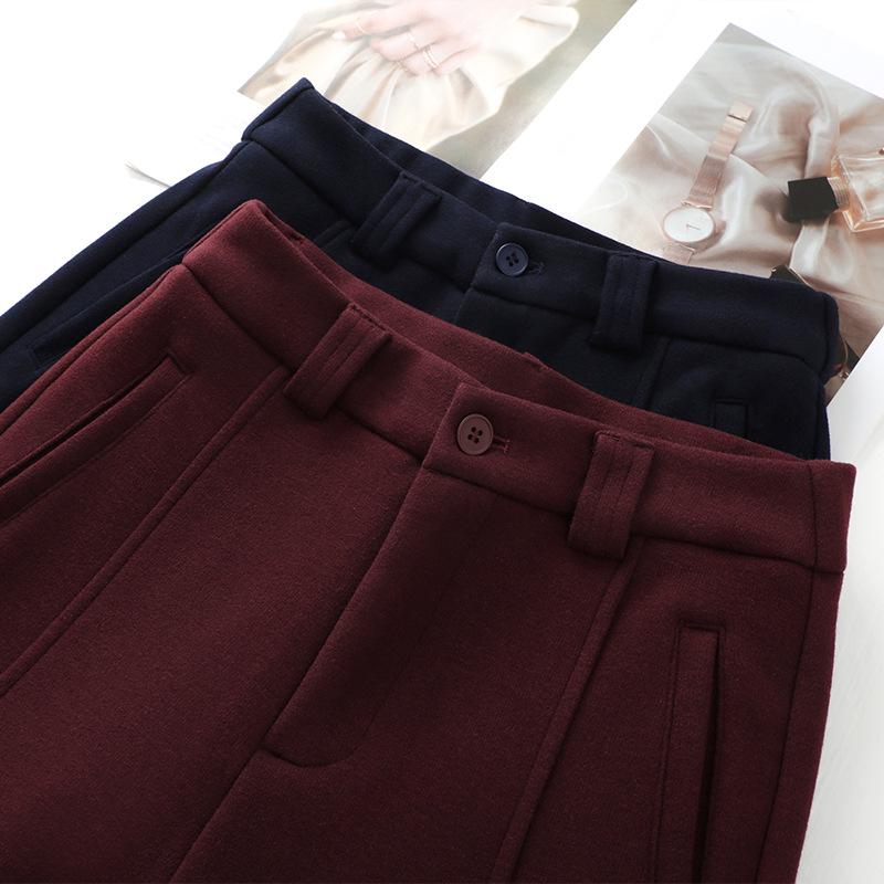 Ancola Women's Red Wool Pants: Soft, Cozy Straight-Leg Wide Pants for Autumn/Winter 2024