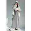Gray High-Waisted A-Line Skirt for Women - Mid-Length, Hip-Hugging, Slit, Straight Tube Design for Spring, Autumn, and Winter.