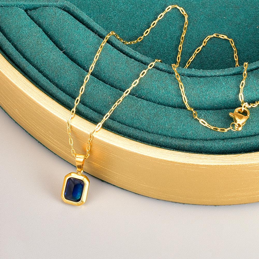 Trendy L182 Blue-Green-Purple Gemstone Necklace for Women - 18K Gold-Plated Stainless Steel Hip Hop Clavicle Chain