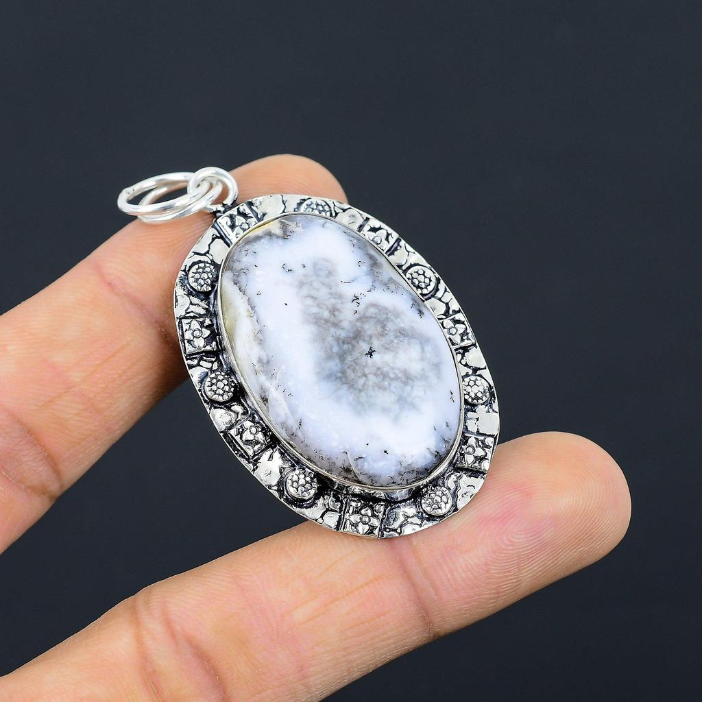 Womens Day Sale Natural Dendrite Opal Sister Boho Bezel New Pendant 925 Silver