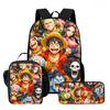 One Piece Anime Backpack 3Pcs Set Cartoon School Backpack Crossbody Bag Pencil Case Student Schoolbag Travel Backpack Gift