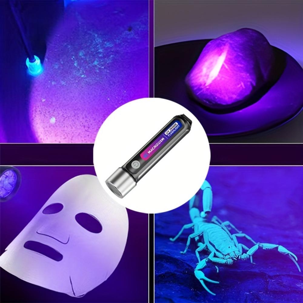 395nm UV LED Flashlight, USB Charging Black Light, Multi-use Detector for Urine, Scorpion, Resin, Nail, Camping & Fishing