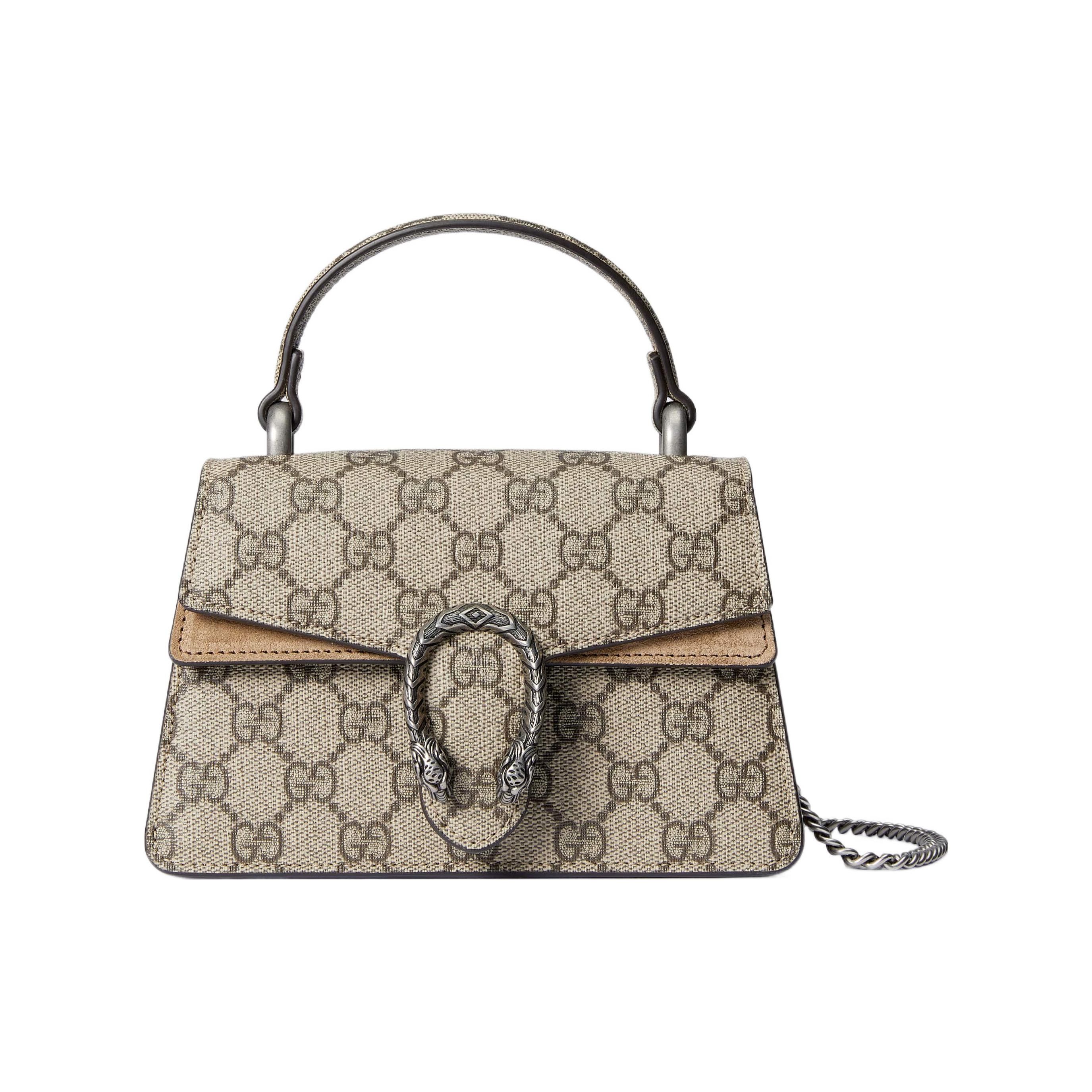 

Gucci GG Mini Top Handle Bag Canvas Silver Tiger Head Hardware Chain Crossbody Handbag for Women Daily Commute Evening Party 752029-KHNRN-8642 Box(Basic Set+Box)