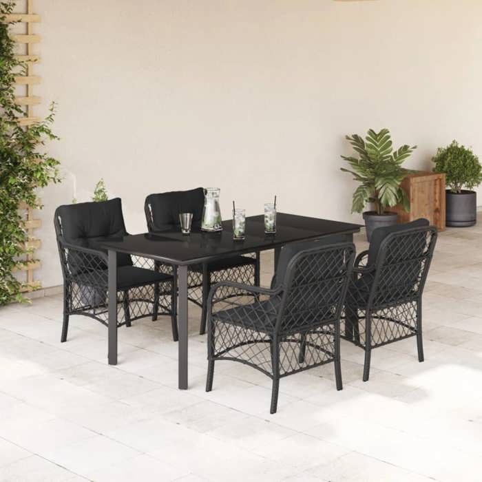VidaXL Garden Dining Set with Cushions 5 Pcs, Patio Table and Chairs, Outdoor Furniture Terrace, Modern, 3212106