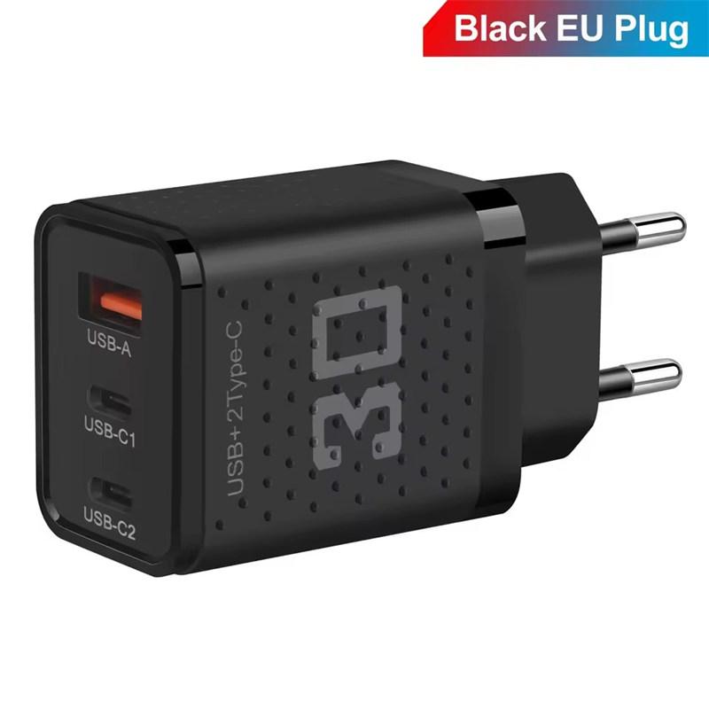 USB Type C Charger 30W 3 Port Fast Charging Phone Charger Adapter For iPhone Samsung Xiaomi Huawei QC3.0 EU/US Plug Wall Charger