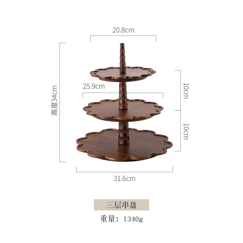 Wooden dessert coffee cake plate Japanese solid wood tray high appearance level lace household fruit plate for holiday